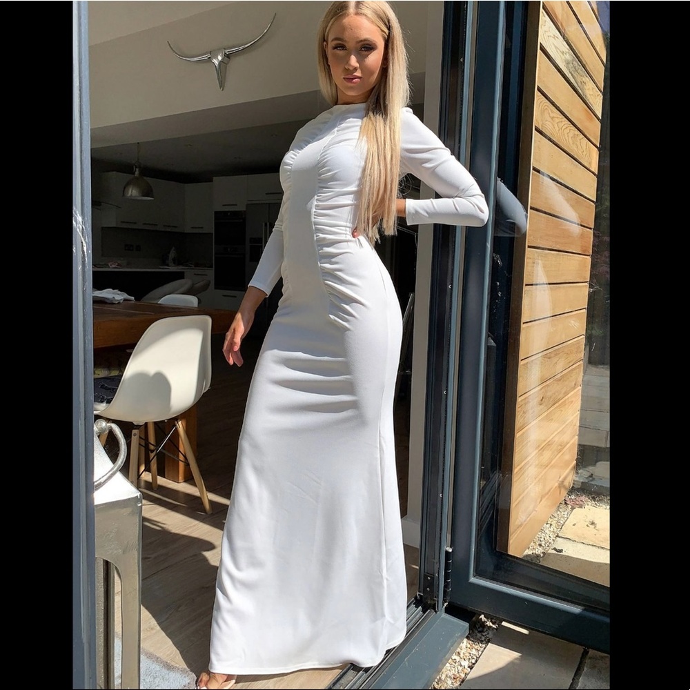 ASOS DESIGN ruched maxi dress with long sleeves in white NWT